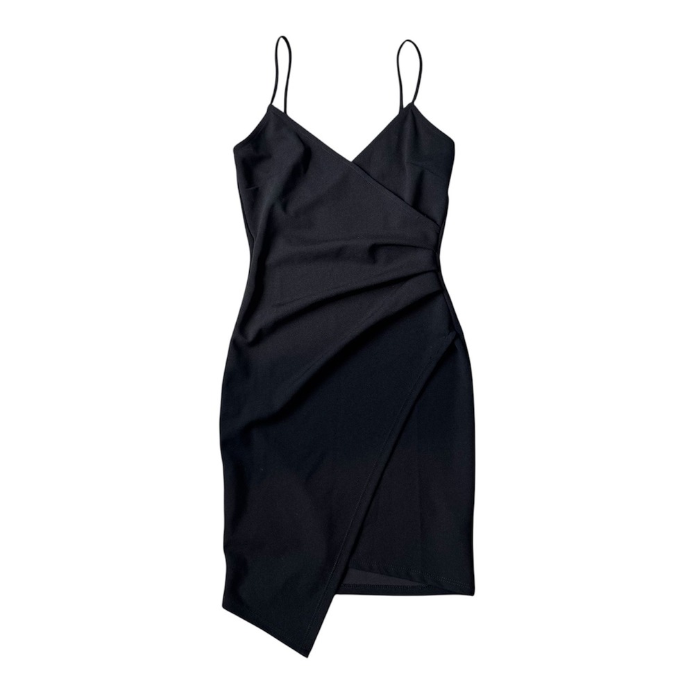 Y2K Charlotte Russe Faux Wrap Black Mini Dress S Sexy Spaghetti Strap Clubwear